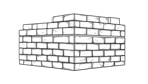 Stylized White Brick Wall Texture with Black Outline - Isolated Vector Illustration