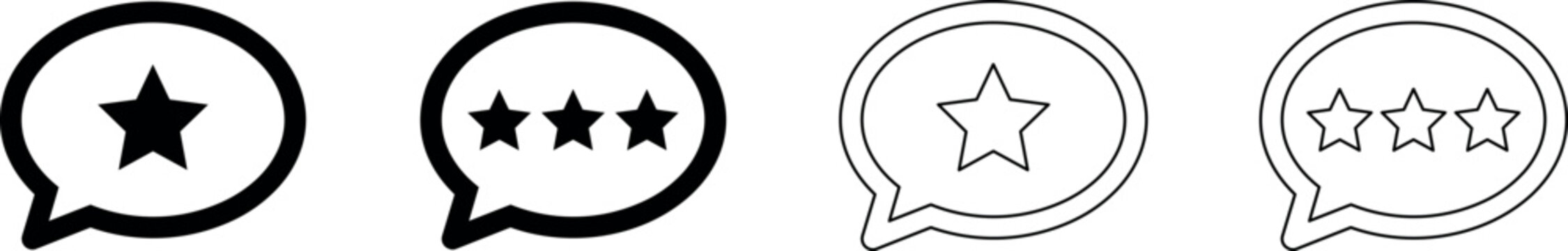 Set of star rating icons within speech bubbles for feedback and reviews