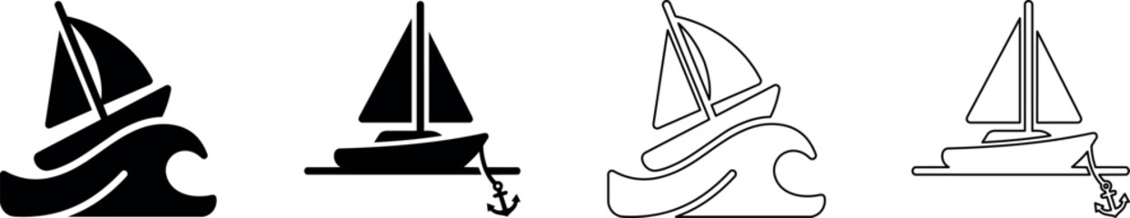 Set of sailboat icons with waves and anchors, representing nautical themes © Santiago