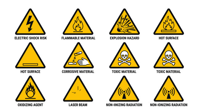 Safety Warning Signs Collection: Hazard Symbols for Industrial Use