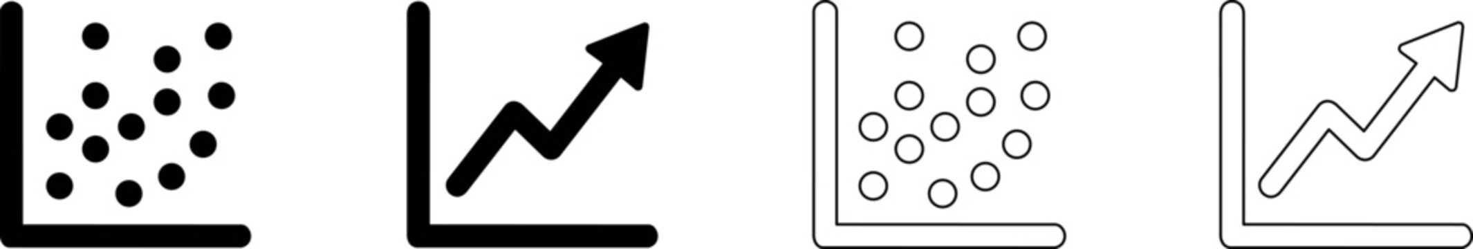 Set of four icons representing data analysis and growth charts