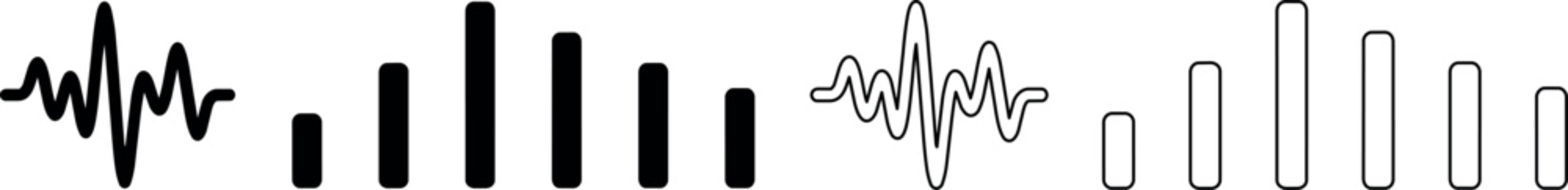 Sound wave and bar graph icons representing audio levels and data visualization