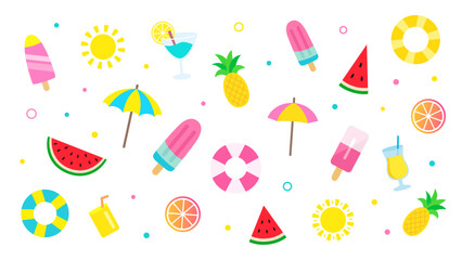 Obraz premium Pop Cute Summer Icon Set on White Background Vector Illustration