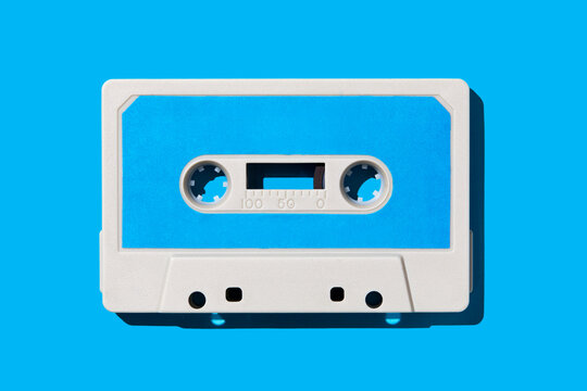 Cassette tape on blue background