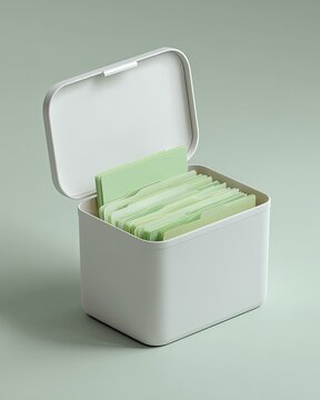 Modern White Plastic File Box with Light Green Papers