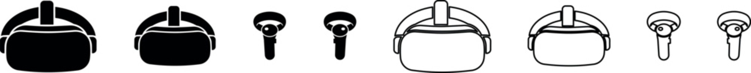 Virtual reality headset and controllers in solid and outline styles © Santiago