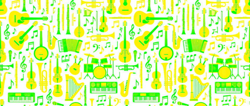 Seamless Pattern of Musical Instruments and Notes