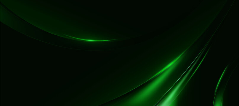 Abstract Dark Green Neon Curved Lines Futuristic Background