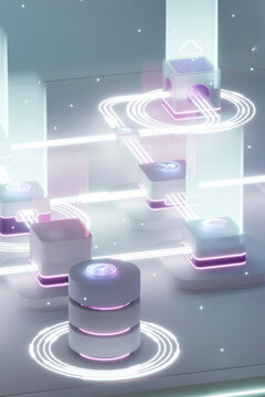 3D cloud database network with connected AI service nodes.