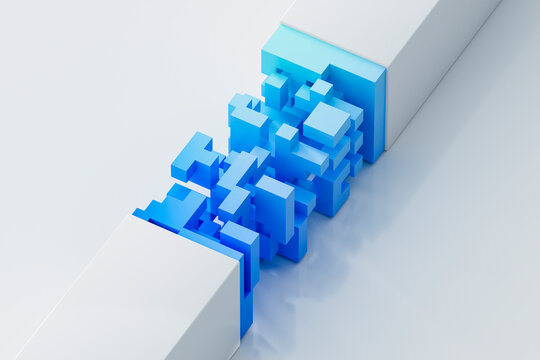 3D geometric puzzle channel flowing between white blocks.