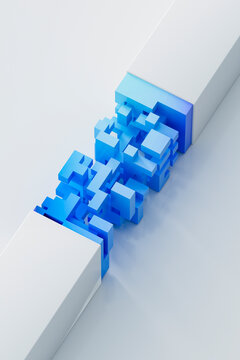 3D blue puzzle interface linking two minimal structures.