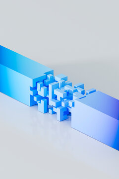 3D abstract connection system built from interlocking blocks.