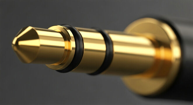 Golden Audio Jack Plug Close Up, TRS Connector, Music Technology