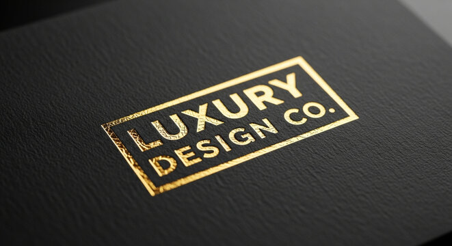 Luxury Design Co. Gold Foil Logo on Textured Black Business Card Mockup