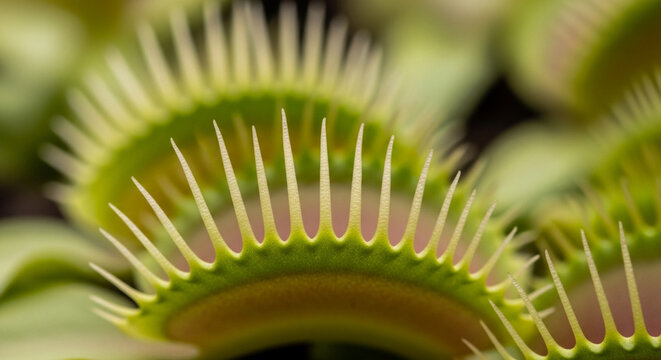 Venus Flytrap Close-up Macro Detail Spiky Green Lobes Open
