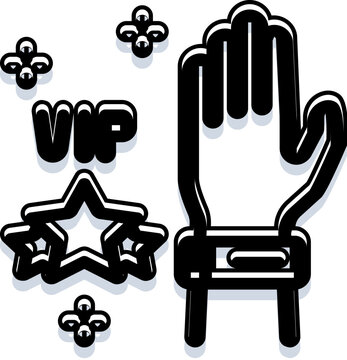 Vip text with stars and a hand band symbolizing exclusive access, premium membership and luxury status on a clean white background for events, passes and rewards