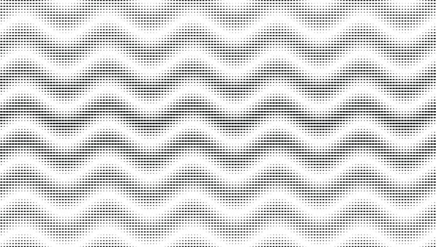 Black and white halftone wave pattern, horizontal zigzag dotted texture, monochrome abstract background