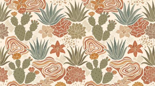 Southwestern Desert Botanical Seamless Surface Pattern
