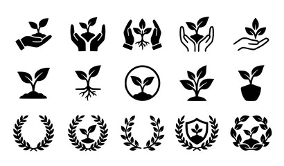 Fototapeta premium Black Eco Nature Growth Leaf Plant and Environmental Protection Logo Icon Collection for Branding Design