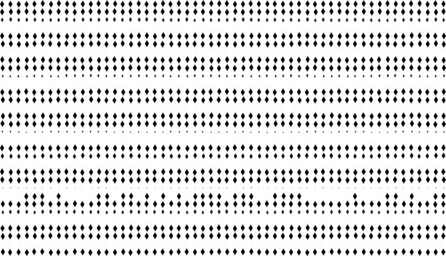 Black diamond shape halftone pattern with a horizontal gradient effect on a white background, for texture and, abstract visual