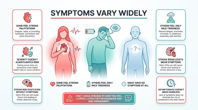 Atrial fibrillation symptoms vary widely