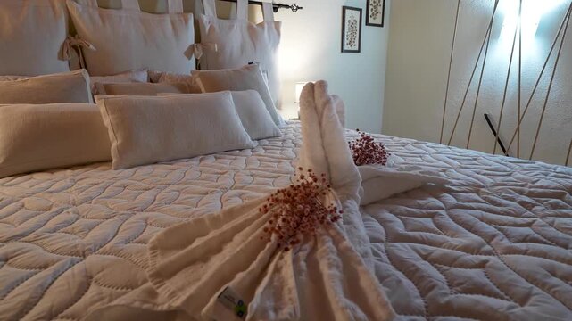 Loft bedroom interior in Tuscany bed and breakfast with rustic charm and warm atmosphere