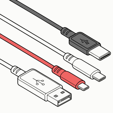 Three different types of usb cables with various connectors and colors plug in connector technology electronics computer accessory connection interface transfer charging hardware