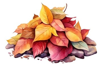 Fototapeta premium Colorful autumn leaves watercolor illustration