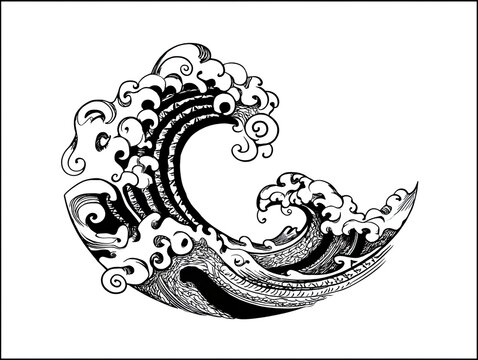Stylized Ocean Waves Illustration for Tattoo Art