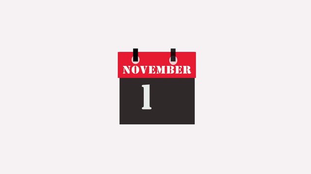 14 November month calender. Calender simple icon animation date change time month. Date counting calendar.Glowing animation on white background.