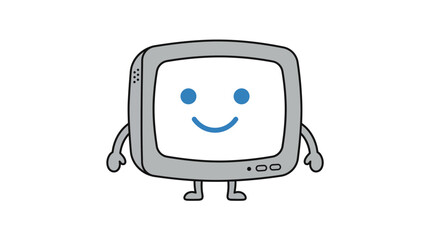 Naklejka premium Cute Gray Computer Character Mascot Illustration with Expressive Personified Features