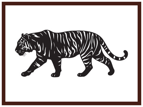 Royal Bengal Tiger Silhouette Walking Vector Illustration Isolated Icon