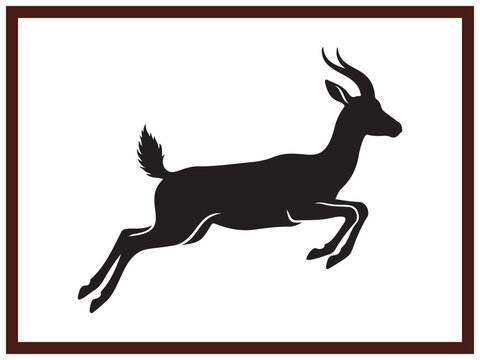 Wild African Gazelle Antelope Leaping Mid Air Black Graphic Art