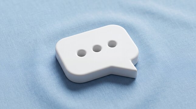 White speech bubble icon with three dots on a blue textured background.