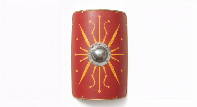 Red Roman Scutum Shield with Gold Emblems
