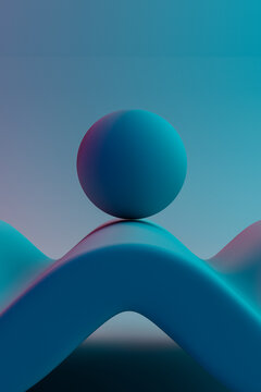 3D render of sphere on undulating surface