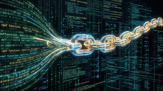 Abstract Digital Blockchain Network Connecting Data Streams.