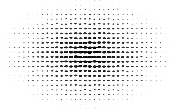 Black oval shape halftone pattern with a horizontal gradient effect on a white background, for texture and, abstract visual