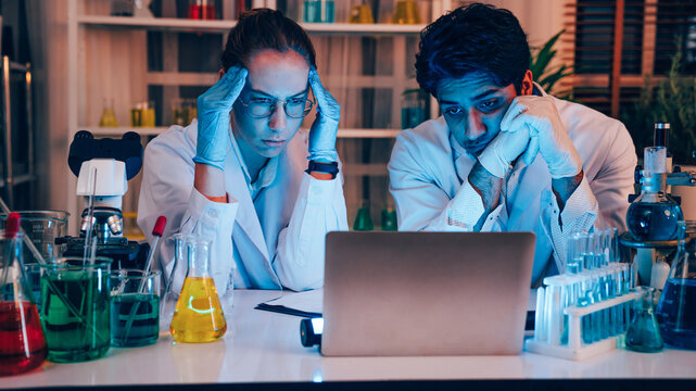 Scientist or researchers working in science laboratory, medical technology research work, science laboratory research and development concept.