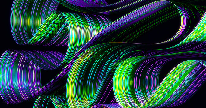 Abstract futuristic background with flowing vibrant metallic ribbon