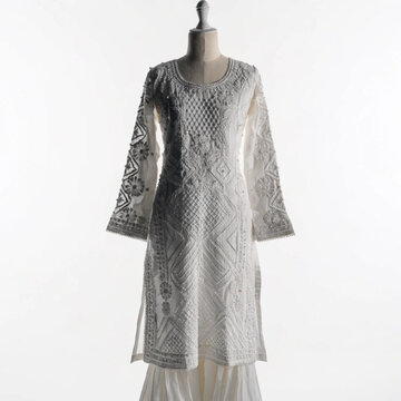 Elegant White Chikankari Embroidered Kurti with Matching Sharara Suit