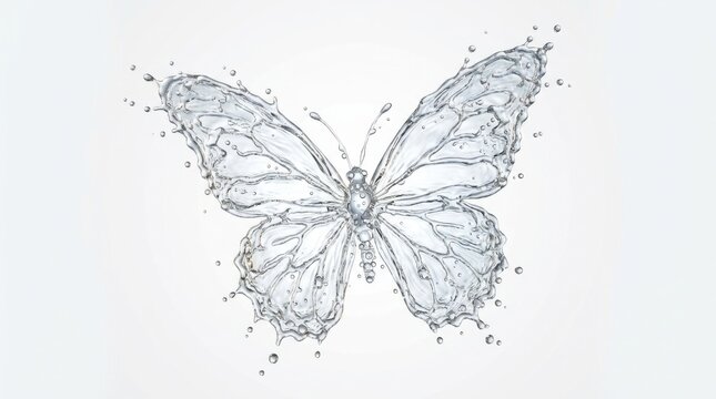 Water splash butterfly shape. Liquid creature isolated on white background.
