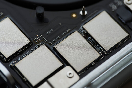 Extreme close up of NAND memory chips inside device