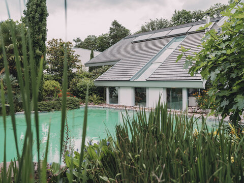 Modern timber villa with saltwater pool and solar thermal system