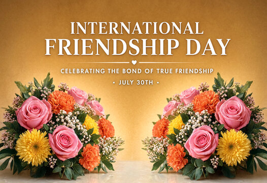 Beautiful floral arrangement celebrating international friendship day with vibrant flowers and warm background