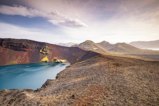 Ljotipollur is a vibrant ancient explosion crater lake in Iceland