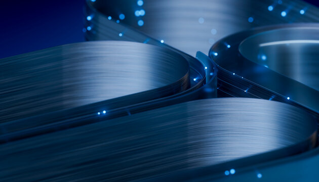 3D layered signal loops with polished curves and blue sparks.