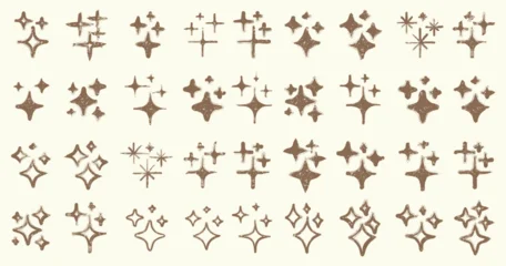 Hand-Drawn Boho Sparkle Stars Collection. Set Of Cute Sparkling With Grain Textured Effect. © t1m0n344