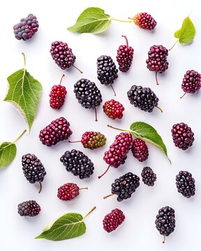 mulberries natural fruit isolated on white background