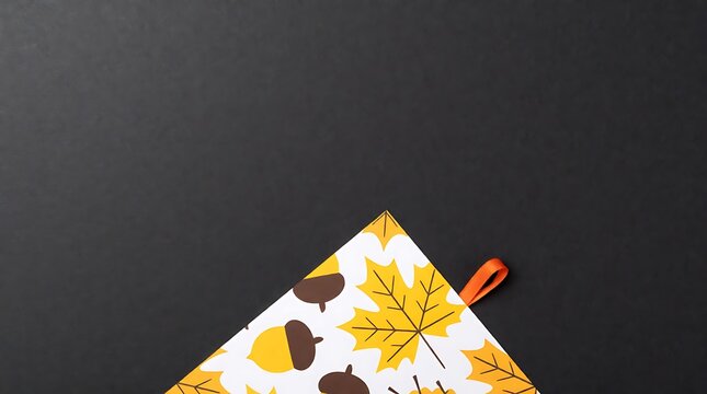 Autumn leaf and acorn pattern kitchen textile on dark background
